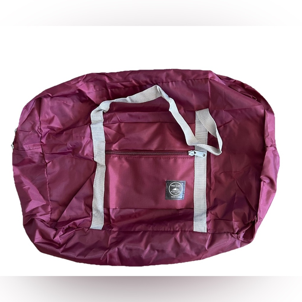 Wind Blows River Flows Duffle Bag 18” x 12" x 4" Lightweight Wine Color (NWOT)